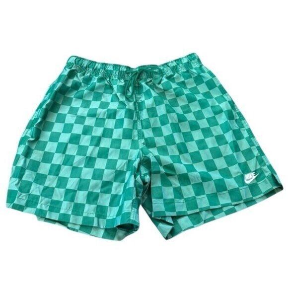 NIKE Men’s Lightweight Flow Shorts Checked Green Size L NEW - Picture 2 of 10